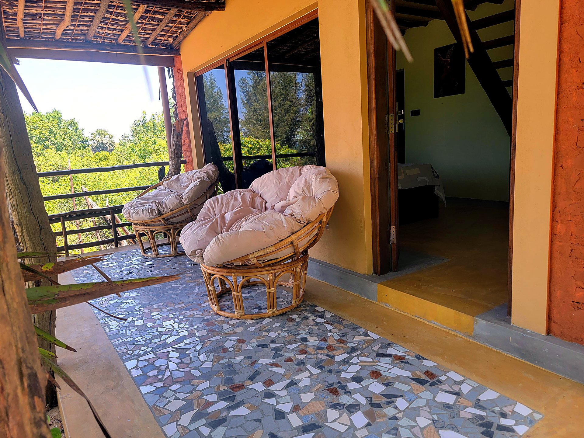 Garden cabana terrace with rattan seating