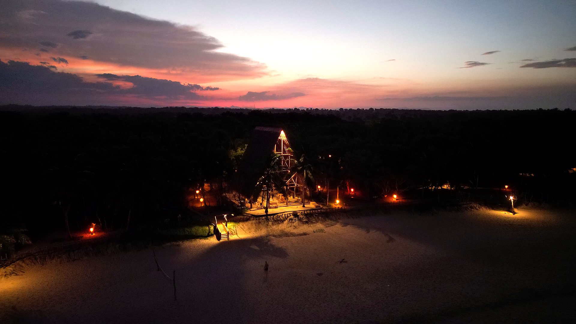 Sunset and beach lights at Light House Surf Camp, Arugam Bay