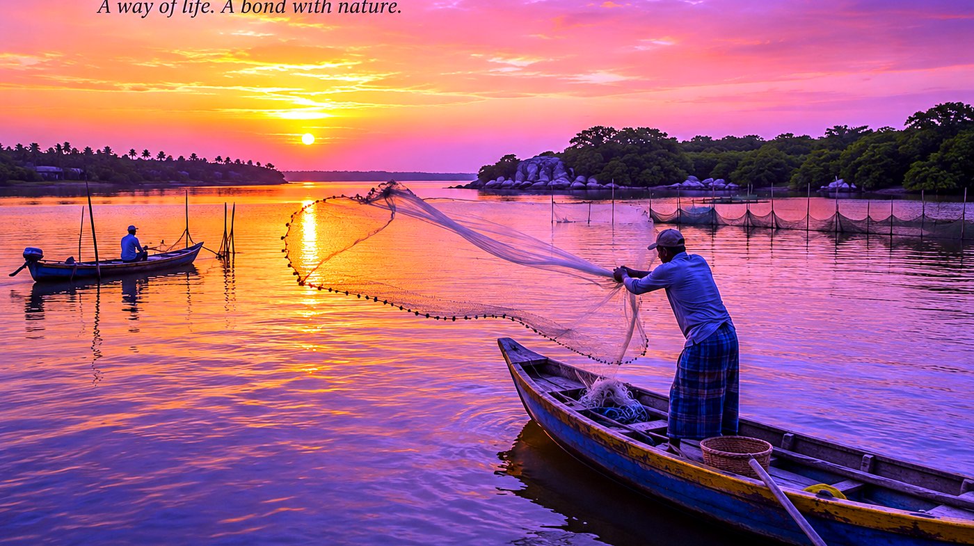 Lagoon fishing at sunset